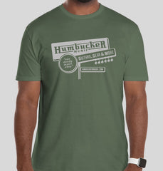 Humbucker Music Vintage Retro Guitar Store T-Shirt, Military Green