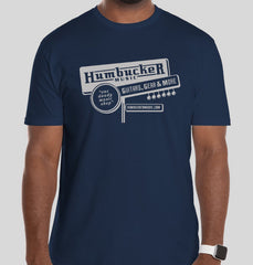 Humbucker Music Vintage Retro Guitar Store T-Shirt, Navy Blue