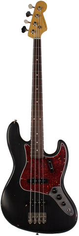 Nash JB-63 Bass Guitar, Black, Tortoise Shell, Light Aging