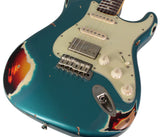 Nash S-63 Guitar, HSS, Ocean Turquoise over 3 Tone Sunburst, Heavy Relic