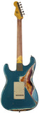 Nash S-63 Guitar, Ocean Turquoise over 3 Tone Sunburst, Heavy Aging