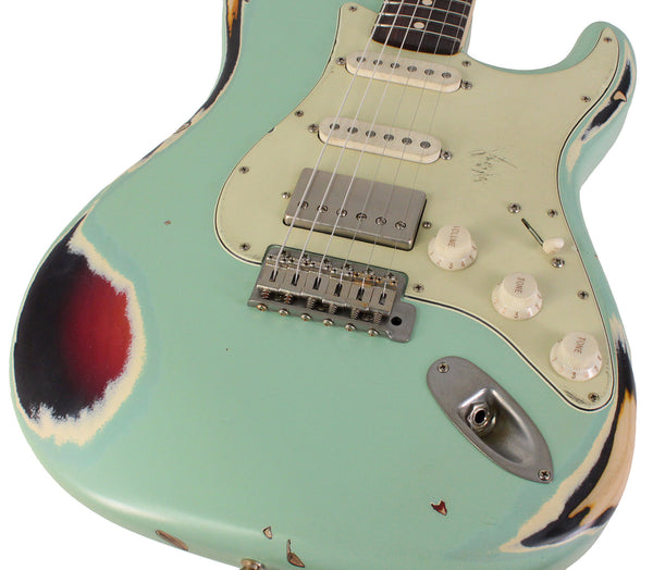 Nash S63 HSS Guitar, Surf Green over 3 Tone Sunburst | Humbucker Music