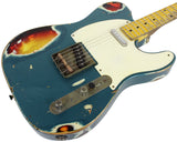 Nash T-57 Guitar, Turquoise over 3 Tone Sunburst, Very Heavy Relic