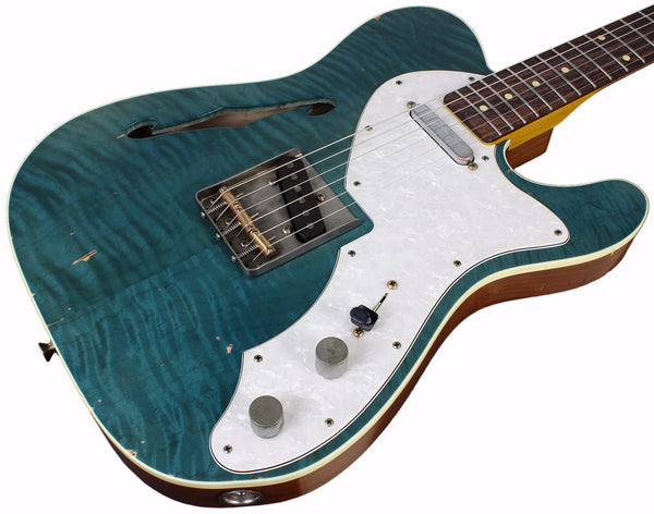 Nash TC69 Thinline Flame Top Guitar - Aqua Marine | Humbucker Music