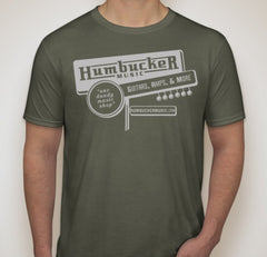 Humbucker Music Vintage Retro Guitar Store T-Shirt, Military Green