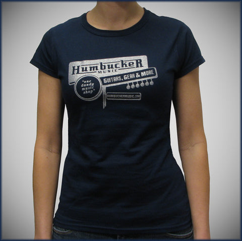 Humbucker Womens Junior T-Shirt - Navy w/ Silver Sparkle Logo
