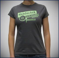 Humbucker Womens Junior T-Shirt - Charcoal Grey w/ Green Sparkle