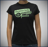 Humbucker Womens Junior Tee - Black w/ Green Sparkle Logo