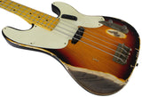 Nash PB-55 Bass Guitar, 3-Tone Burst, Heavy Aging