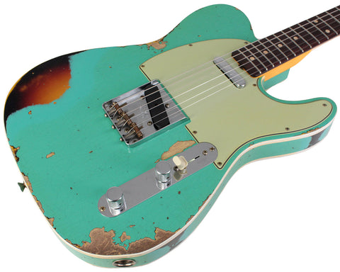 Fender Custom Shop Limited 1960 Telecaster Custom, Heavy Relic, Aged Sea Foam Green Over 3-Color Sunburst