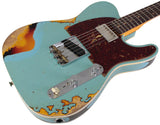 Fender Custom Shop Limited Reverse '60 Tele Custom, Heavy Relic, Aged Daphne Blue Over 3-Color Sunburst