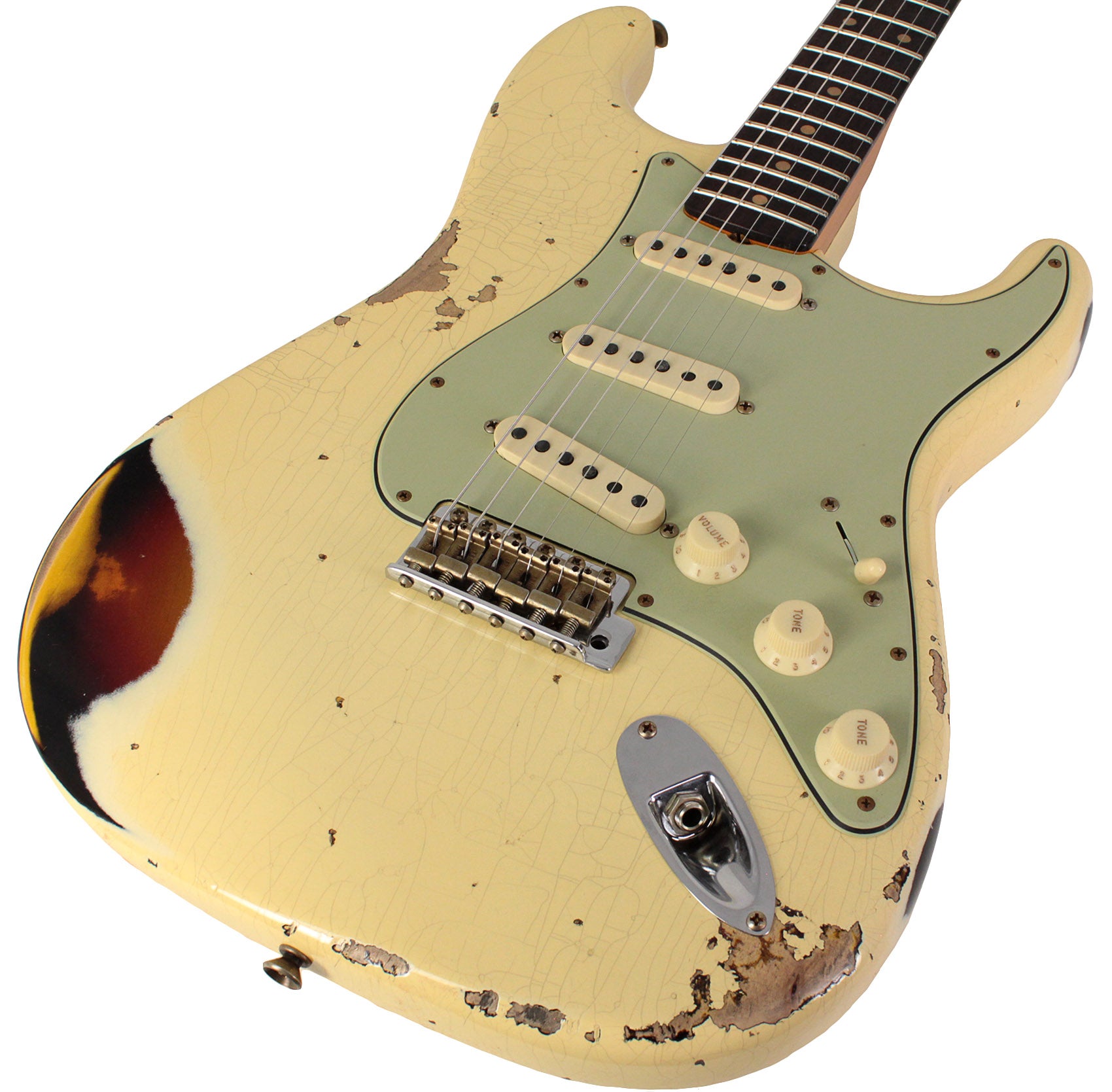 Fender Custom Shop 61 Stratocaster Heavy Relic Aged Vintage White Over 3 Color Sunburst Guitar