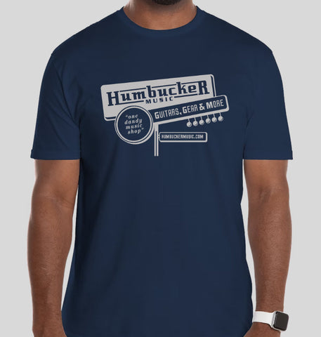 Humbucker Music Vintage Retro Guitar Store T-Shirt, Navy Blue