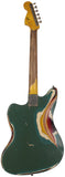 Nash Guitars JG63 Guitar, Army Green over 3 Tone Sunburst, Matching Headstock, Heavy Aging