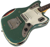 Nash Guitars JG63 Guitar, Army Green over 3 Tone Sunburst, Matching Headstock, Heavy Aging