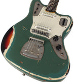 Nash Guitars JG63 Guitar, Army Green over 3 Tone Sunburst, Matching Headstock, Heavy Aging