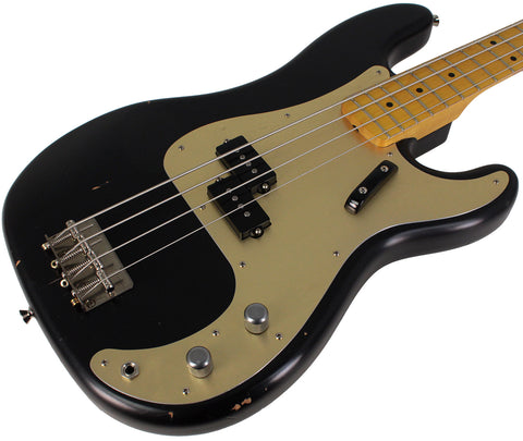 Nash PB57 Bass Guitar, Black, Gold Anodized PG, Light Aging