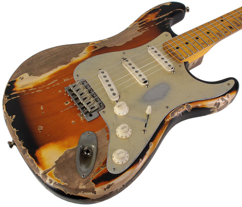 Nash S57 Guitar, 2-Tone Burst, Extra Heavy Aging, Boat Neck, Gold Anodized Pickguard