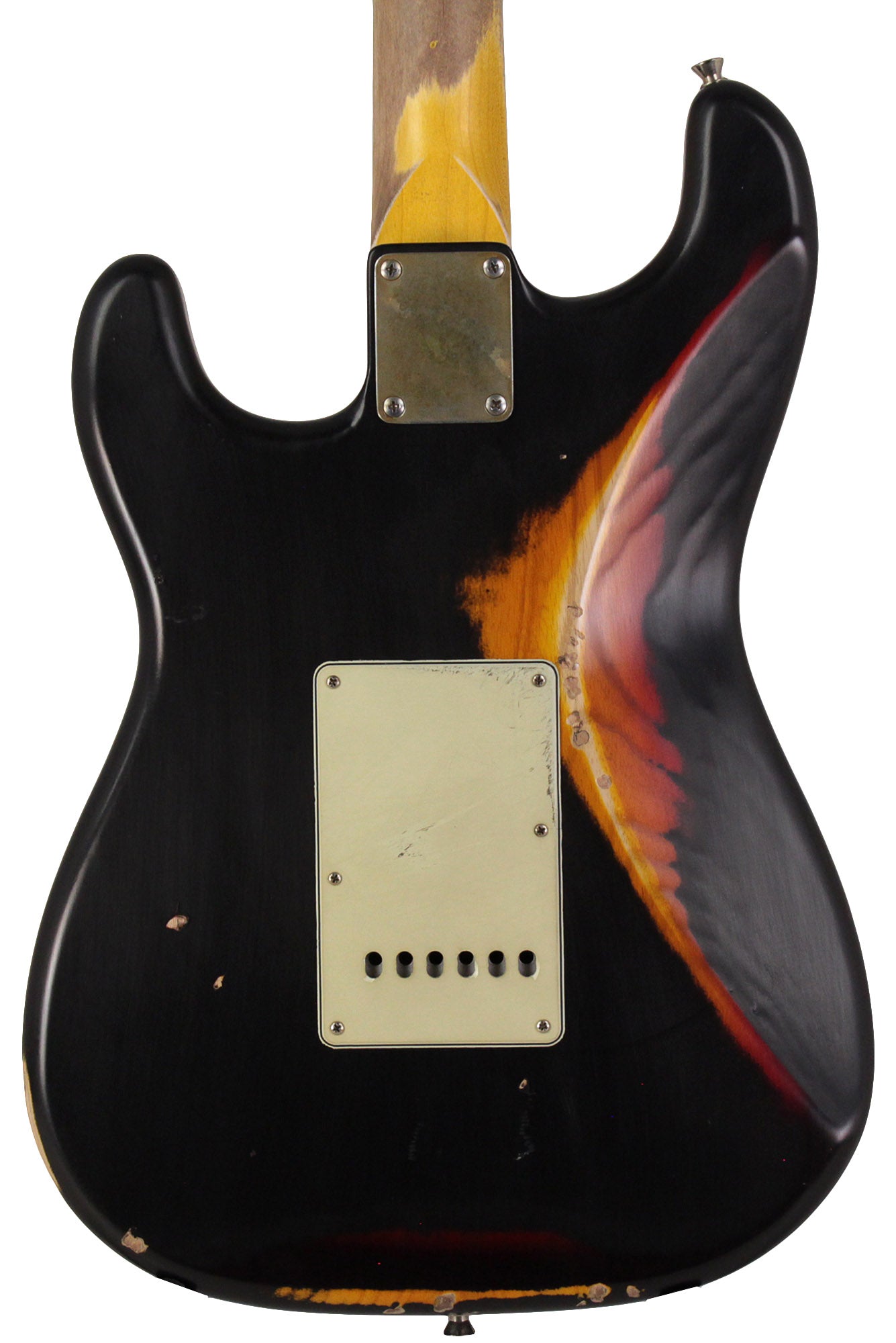 Nash S63 Guitar, HSS, Black over 3 Tone Sunburst, Heavy Aging