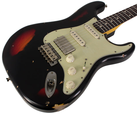 Nash S63 Guitar, HSS, Black over 3 Tone Sunburst, Heavy Nash S63 Guitar, HSS, Black over 3 Tone Sunburst, Heavy