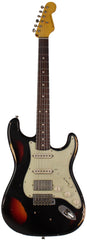 Nash S63 Guitar, HSS, Black over 3 Tone Sunburst, Heavy Aging