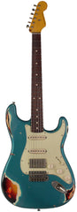 Nash S63 Guitar, HSS, Ocean Turquoise over 3 Tone Sunburst, Heavy Relic