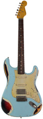 Nash S-63 HSS Guitar, Sonic Blue over 3 Tone Sunburst