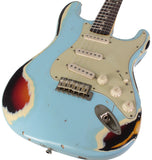 Nash S-63 Guitar, Sonic Blue over 3 Tone Sunburst