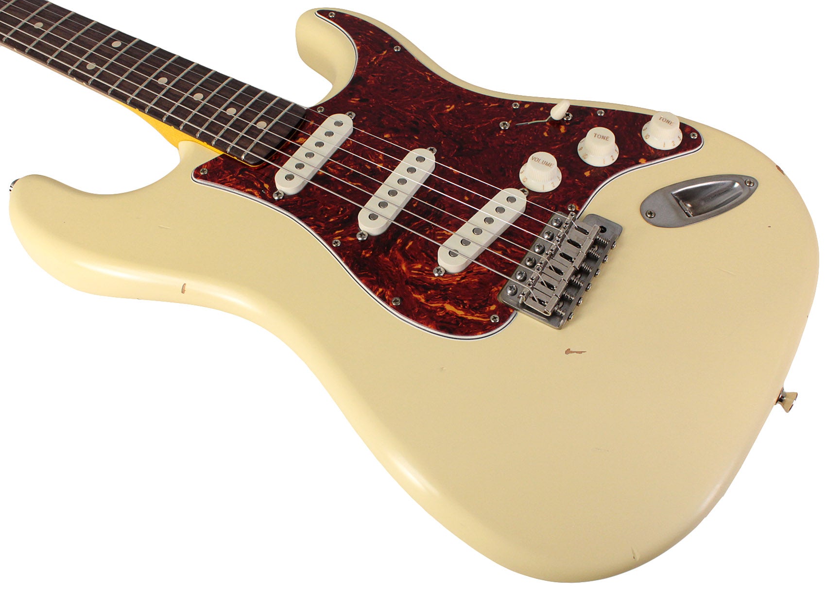 Nash S63 Guitar, Vintage White, Tortoise Shell, Light Aging