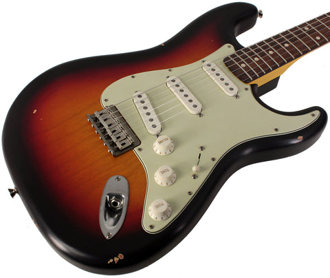 Nash S63 Guitar, 3-Tone Sunburst, Hard Tail, Light Aging