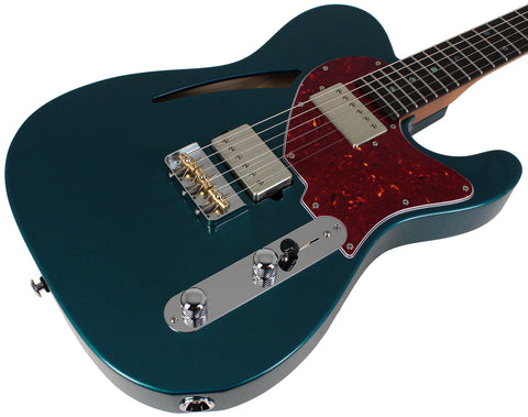 Suhr Select Alt T Cat's Eye Guitar, Ocean Turquoise Metallic, Tortoise Shell