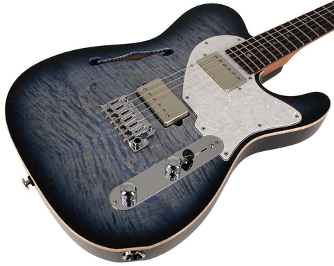 Suhr Select Alt T Plus Guitar, Faded Trans Whale Blue Burst, White Pearloid