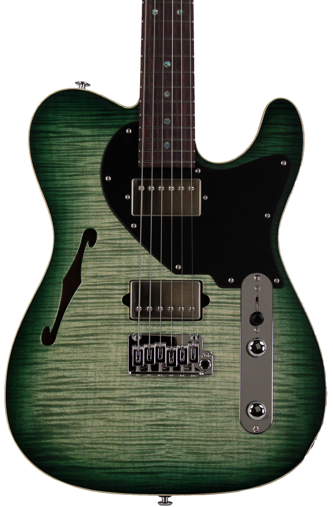 Suhr Select Alt T Plus Guitar, Faded Trans Green Burst, Black PG
