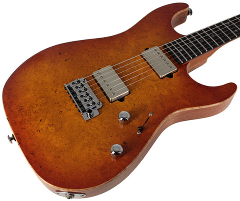 Suhr Select Standard Mahogany HH Guitar, Burl Suhr Burst - Humbucker Music