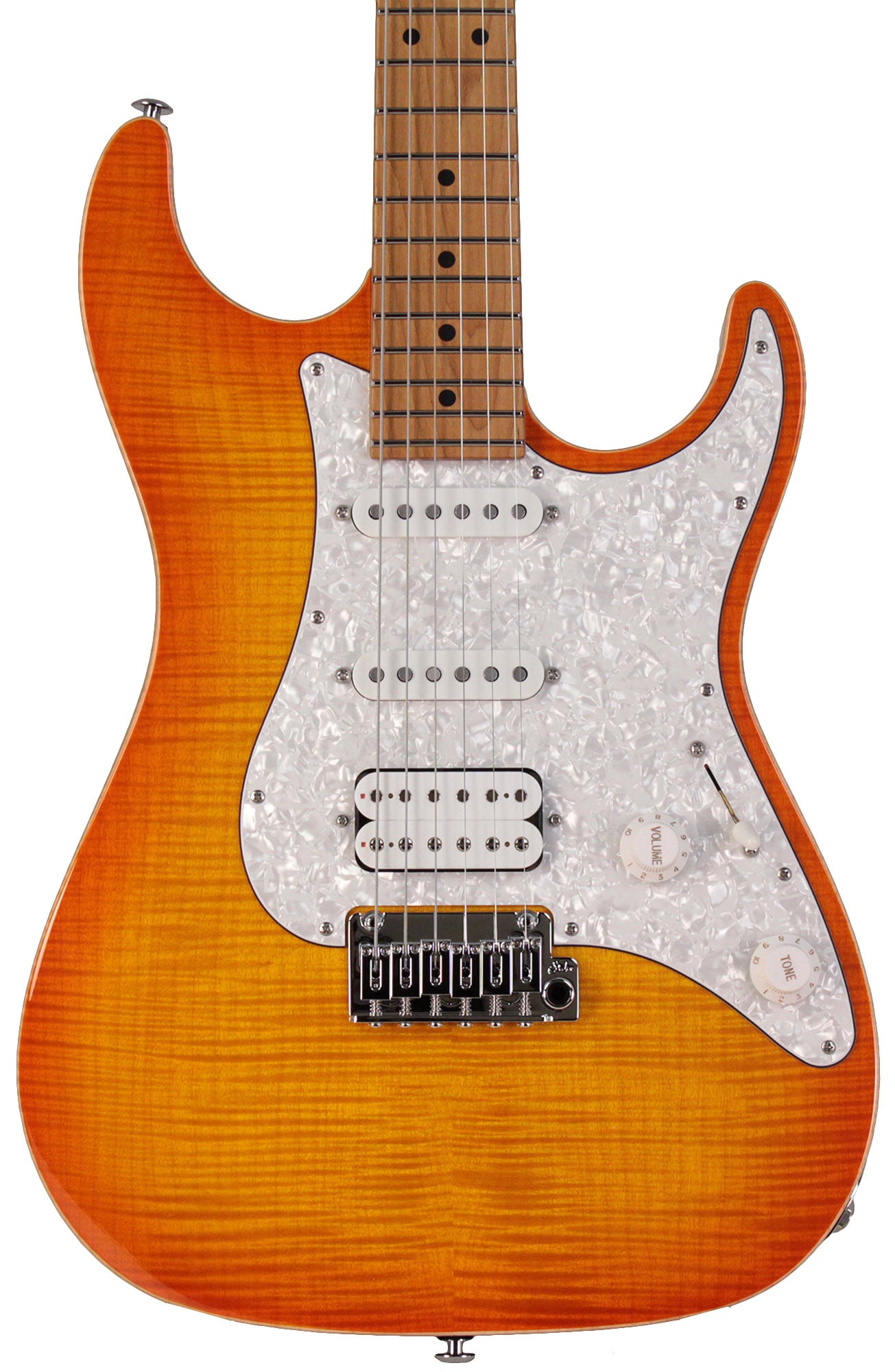 Suhr Standard Plus Guitar, Trans Honey Amber Burst, Roasted Maple
