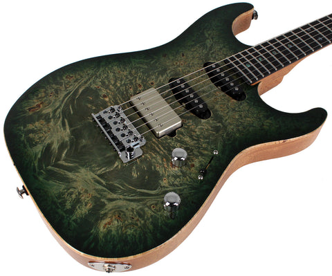 Suhr Select Standard Mahogany Guitar, Burl Faded Trans Green Burst