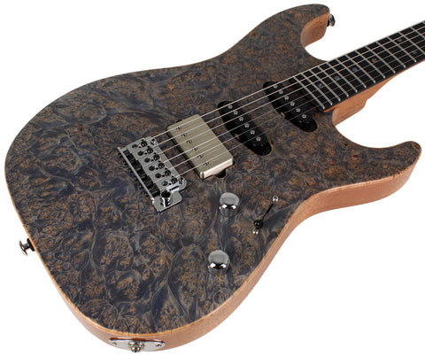 Suhr Select Standard Mahogany Guitar, Burl Trans Blue Denim Slate