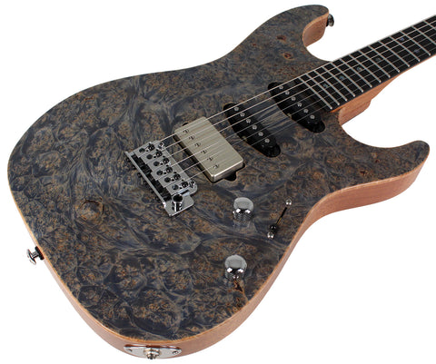 Suhr Select Standard Mahogany Guitar, Burl Trans Blue Denim Slate - Humbucker Music