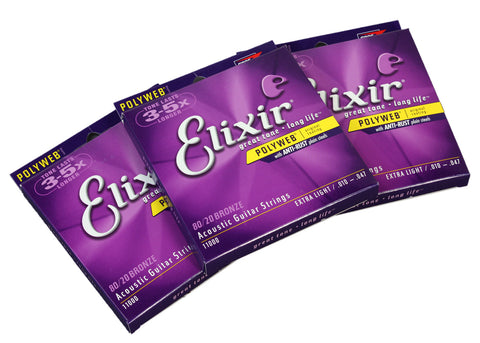 Elixir Polyweb Acoustic Extra Light Strings - .010 - .047 - 3 Sets