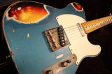 Nash T-57 Guitar, Turquoise over 3 Tone Sunburst, Very Heavy Relic