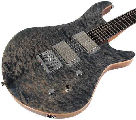 American Exotic Guitars DC-Standard, Quilt Maple, Walnut, Faded Slate Blue