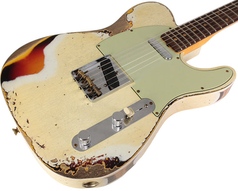Fender Custom Shop Limited 1960 Telecaster Custom, Heavy Relic, Aged Olympic White Over 3-Color Sunburst