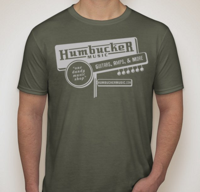 Humbucker Vintage Retro Store T-Shirt, Military Green Humbucker Music