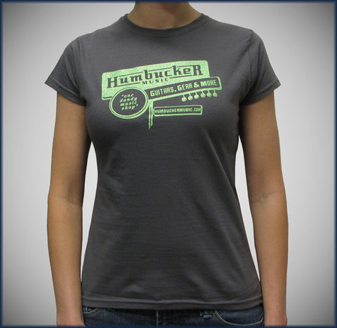 Humbucker Womens Tee - Charcoal Grey w/ Green Sparkle