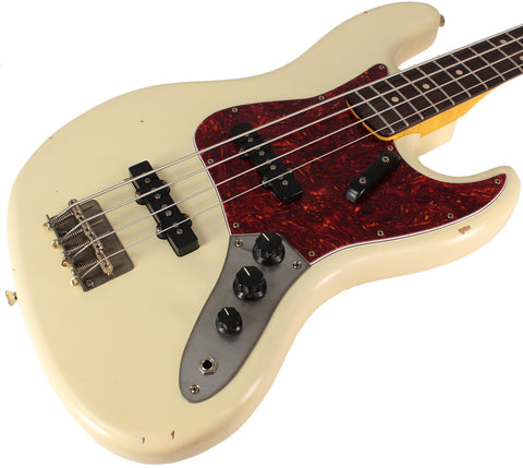 Nash JB63 Bass Guitar, Olympic White, Tortoise Shell, Light Aging