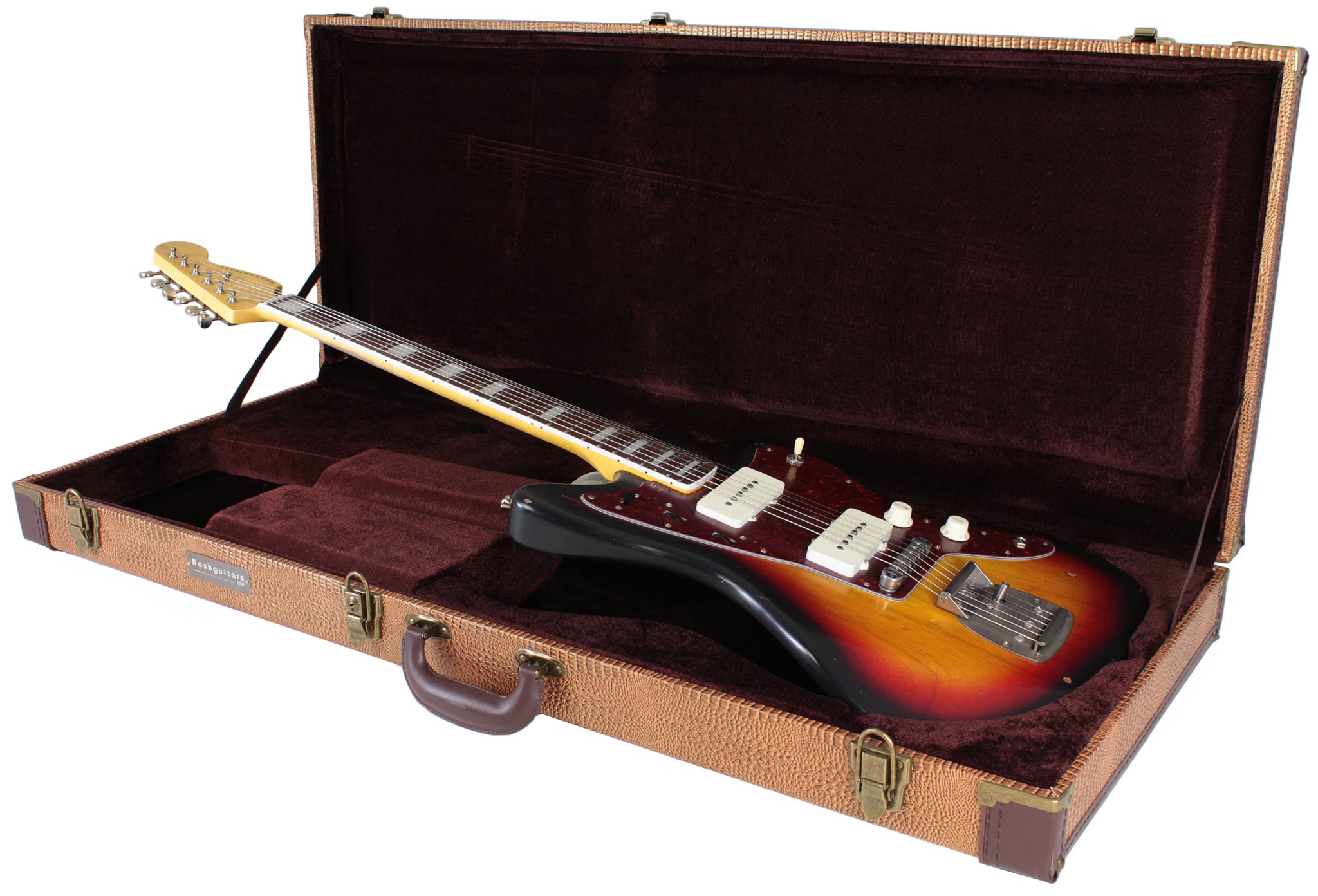 Nash JM63 Jazzmaster Guitar, 3 Tone Sunburst, Binding, Block Inlay