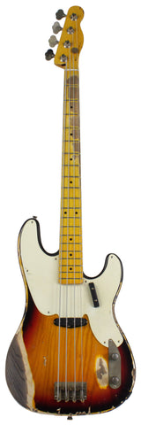Nash PB-55 Bass Guitar, 3-Tone Burst, Heavy Aging