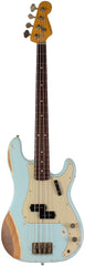 Nash PB63 Bass Guitar, Sonic Blue, Heavy Aging