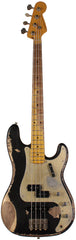 Nash PB/J57 Bass Guitar, Black, Gold Anodized PG, Heavy Aging