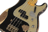 Nash PB/J-57 Bass Guitar, Black, Gold Anodized PG, Heavy Aging